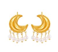 Orecchini a goccia vintage dorati mezzaluna con perla Bohemian Chic Accessorio di nicchia orecchini geometrici irregolari adatti per compleanni, parita' e vita quotidiana
