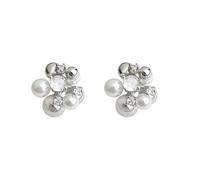 Orecchini a latta con fiori e perle, orecchini floreali in lega color argento da donna, gioielli delicati alla moda con finte perle e cristalli scintillanti