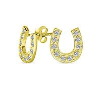 Orecchini a lobo a ferro di cavallo con pavé di zirconi cubici Lucky Equestrian, gioielli western per donne, laurea, placcati in oro giallo 14K, argento sterling .925