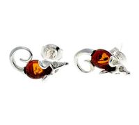 Orecchini a lobo a forma di topolino in vera ambra baltica naturale e argento Sterling 925, GL188, Argento, Ambra