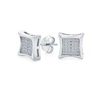 Orecchini a lobo a forma quadrata con zirconi cubici micro pavé CZ per uomo e donna in argento sterling .925 9MM