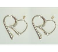 ORECCHINI a lobo con INIZIALE " R " a forma di CUORE in Argento 925