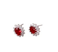 Orecchini a lobo con pietra preziosa rossa 7x5mm, stile Halo reale della principessa Diana, regalo per l'anniversario delle donne