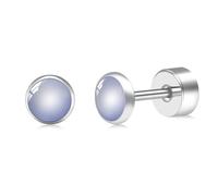 Orecchini a lobo da donna, Orecchini in Titanio con Agata Rotonda 4mm, Chiusura Posteriore Piatta Ipoallergenici, Chiusura Sicura per Pelli Sensibili (Pietra opale - 4MM)