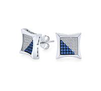 Orecchini a lobo da uomo in argento sterling con zirconi cubici micro pavé a forma di aquilone blu e bianco, zaffiro simulato, 10MM