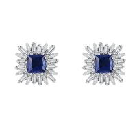 Orecchini A Lobo, Donna Orecchini a bottone con zaffiro e moissanite creati in laboratorio, taglio principessa quadrato in Oro bianco 14 carati