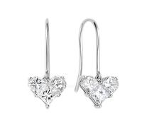 Orecchini A Lobo Donna, Oro bianco 14 carati Orecchini Ciondolo con amo da pesca e cuore a puzzle taglio principessa, diamanti coltivati in laboratorio, 1,2 ct