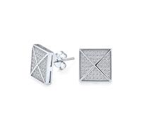Orecchini a lobo geometrici a piramide con zirconi cubici quadrati per uomo e donna in argento sterling .925