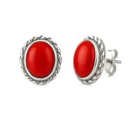 Orecchini a lobo in argento 925 rodiato con cabochon di corallo rosso e montatura con tourchon chiusura perno e farfallina gioielli artiginale da donna ragazza