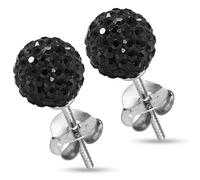 Orecchini a Lobo in Argento Sterling 925 con Sfere di Cristallo, Colore: Nero e Argento, Colore: Nero, cod. EDF-MP-AR007BL-10MM