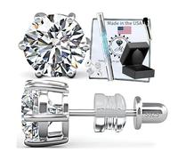 Orecchini a lobo in moissanite, con chiusura a vite a 4 o 6 griffe, vermeil in oro bianco, diamante cresciuto in laboratorio incolore, ipoallergenici, con incisione GRA, set regalo, Grande, Argento