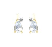 Orecchini a lobo in oro giallo 9 kt con acquamarina e diamanti taglio a pera, 6 x 4 cm