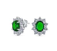 Orecchini a lobo in stile vintage classico con corona, 1.5 CT AAA CZ Halo ovale verde in zirconia cubica per donne, smeraldo simulato in ottone placcato argento.