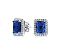 Orecchini A Perno Con Zaffiro Simulato Blu Reale Tagliato A Smeraldo 3.5Ct Per Le Donne In Argento Sterling Rodiato