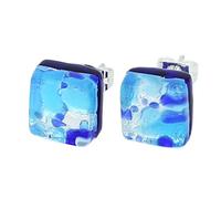 Orecchini a lobo quadrati con riflessi veneziani - Blu acqua