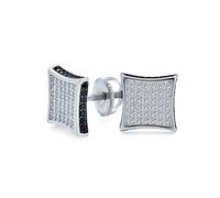 Orecchini a lobo quadrati CZ Micro Pave Zirconia Cubica Nero Bianco per Uomo e Donna in Argento Sterling .925 9MM