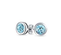 Orecchini a lobo solitari minimalisti con acquamarina simulata in argento sterling .925, con zirconi AAA blu acqua rotondi incastonati a castone.