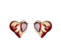 Orecchini a longuette a forma di cuore in oro e rosso per le donne-Design smaltato placcato oro 18K e zirconi, gioielli alla moda romantici in grano regalo