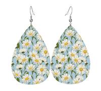 Orecchini a margherita bianca da donna, orecchini a goccia colorati in pelle per le donne alla moda, orecchini a goccia gioielli