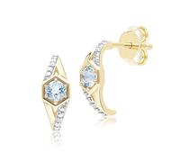 Orecchini A Mezza Eclisse Geometrici Con Topazio E Diamante In Oro Giallo 9ct
