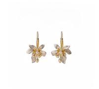 Orecchini a monachella placcati oro 14 K bicolore con fiore testurizzato per donne, delicato stile botanico vintage, per abbigliamento quotidiano, brunch, appuntamento, tea party