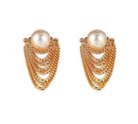 Orecchini a nappa con perle e placcatura in oro, su monachella in argento; orecchini pendenti dallo stile vintage francese, gioiello alla moda da donna