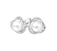 Orecchini a nodo intrecciato con diamante da 0,06 ct e perla da 5,5-6 mm