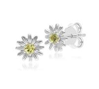 Orecchini A Parziale Con Fiore A Giacinto Giallo In Oro Bianco Solido 9ct