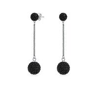 Orecchini A Pendente A Doppia Palla Di Disco A Pavè Di Cristallo Nero Rotondo Perline Lineari Prom A Lampadario Per Donne In Argento Sterling .925