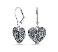 Orecchini A Pendente A Forma Di Cuore Con Ali Di Angelo Guardiani In Amuleto Spirituale Per Donne E Adolescenti In Argento Sterling .925 Ossidato Con Chiusura A Leva