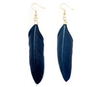 Orecchini A Pendente Miniblings Con Piume Di Uccello Boho Hippie Blu Scuro