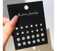 Orecchini a per perno strass set 24 tondi quadrati argento pali acciaio