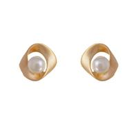 Orecchini a perla con chiodo e montatura intrecciata in oro opaco da donna, orecchini minimalisti geometrici con perle sintetiche, gioielli di moda dal lusso discreto