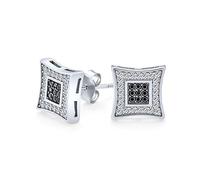 Orecchini a perno a forma di aquilone con pavé di micro CZ bianco e nero da 10MM per uomo in argento sterling .925