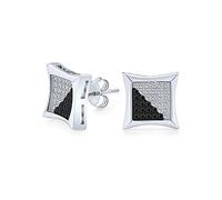 Orecchini a perno a forma di aquilone con zirconi cubici CZ micro pavé quadrati bianchi e neri per uomo concavi in argento sterling .925 10MM
