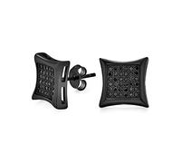 Orecchini a perno a forma di aquilone con zirconi cubici neri a pavé micro per uomini, placcati in nero, argento sterling .925, 7MM