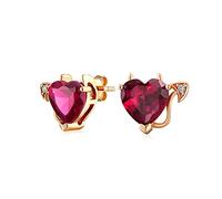Orecchini a perno a forma di cuore diavolo in zirconia cubica rossa CZ promessa romantica di San Valentino per donne e adolescenti in argento sterling placcato oro rosa .925
