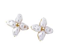 Orecchini a perno a forma di fiore con perle barocche, orecchini a petalo rifiniti in oro, design floreale fatto a mano per sposa, matrimoni, feste e uso quotidiano, regalo elegante per le donne