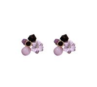 Orecchini a perno a forma di fiore con perline di cristallo viola, accessori di alta qualità, Misura unica, Acciaio inossidabile, Nessuna pietra preziosa