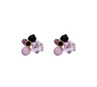 Orecchini a perno a forma di fiore con perline di cristallo viola, accessori di alta qualità, Misura unica, Acciaio inossidabile, Nessuna pietra preziosa