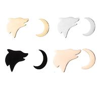 Orecchini a perno a forma di mezzaluna luna, da donna, in acciaio inox, con lupo ululante e cane, idea regalo, set da 4, Acciaio inossidabile, Strass