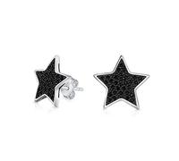 Orecchini a perno a forma di stella celeste in argento sterling nero .925 con micro pavé di zirconi cubici scintillanti neri CZ per adolescenti, uomini e donne, unisex USA American Patriotic Rock
