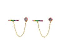 Orecchini a perno a mezza sfera arcobaleno con zirconia cubica colorata, a clip, per donne, adolescenti, ragazze, in argento Sterling, con catenina in cristallo, infila catena Taseel Dainty Fashion