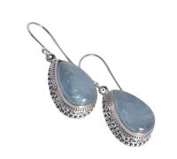 Orecchini a perno a pera acquamarina da donna, con castone cabochon blu 15 x 10 mm, gioielli naturali fatti a mano, elegante regalo da indossare tutti i giorni per lei