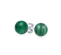 Orecchini A Perno A Sfera Rotonda In Malachite Verde Pietra Preziosa Semplice Per Donne Argento Sterling .925 8 MM