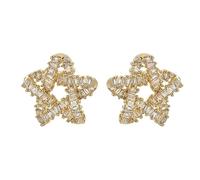 Orecchini a perno a stella a cinque punte placcati in oro da donna, orecchini con micro zirconi cubici, graziosi e essenziali per tutti i giorni, gioielli leggeri da 18 mm