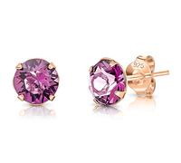 Orecchini a Perno Argento 925 Placcati Oro Rosa 18K con Brillantini di Cristallo Ametista - Orecchini Piccoli Oro Rosa - Ipoallergenici per Pelli Sensibili - Diametro 6 mm