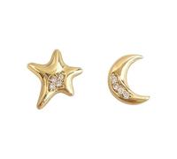 Orecchini a perno asimmetrici in oro a forma di stella e luna, da donna, scintillanti gioielli celesti, delicati orecchini quotidiani