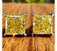 Orecchini A Perno Con Diamanti Champagne Princess Cut 5 Carati VVS1