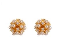 Orecchini a perno con grappolo di perle da donna, orecchini floreali dorati con piccoli cristalli e strass, gioiello elegante per tutti i giorni